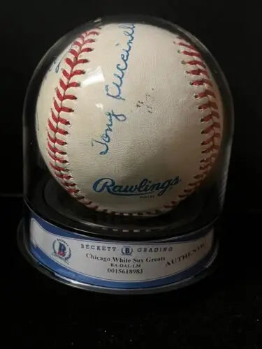 Autographed Bibb Falk Signed Baseball in display case for Chicago White Sox fans