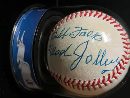Bibb Falk signed baseball in protective case featuring Chicago White Sox legends