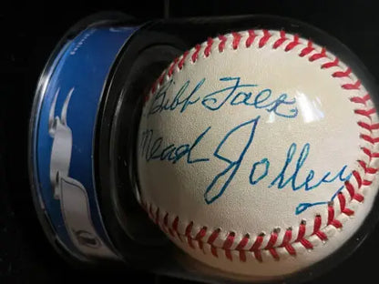 Bibb Falk signed baseball in protective case featuring Chicago White Sox legends