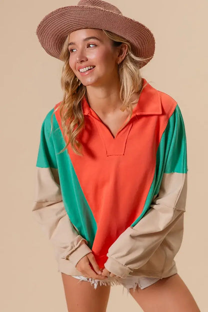 BiBi Colorblock Exposed Seam French Terry Sweatshirt - French Terry Sweatshirt