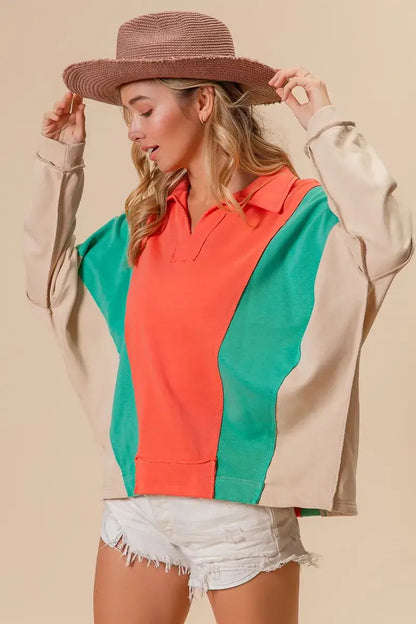 BiBi Colorblock Exposed Seam French Terry Sweatshirt - French Terry Sweatshirt