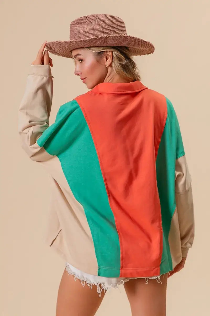 BiBi Colorblock Exposed Seam French Terry Sweatshirt - French Terry Sweatshirt