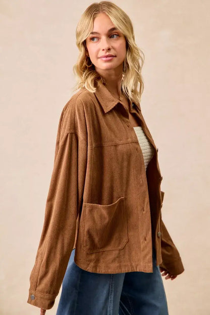 BiBi Corduroy Relaxed Fit Shacket with Back Pleat - Fit Shacket