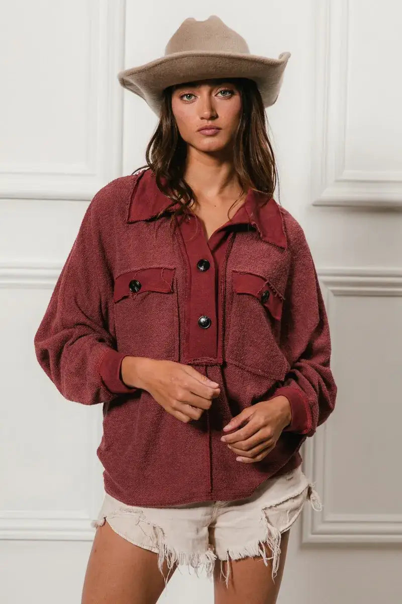 BiBi Cp French Terry Cut Edge Detail Collared Top - Detail Collared Top