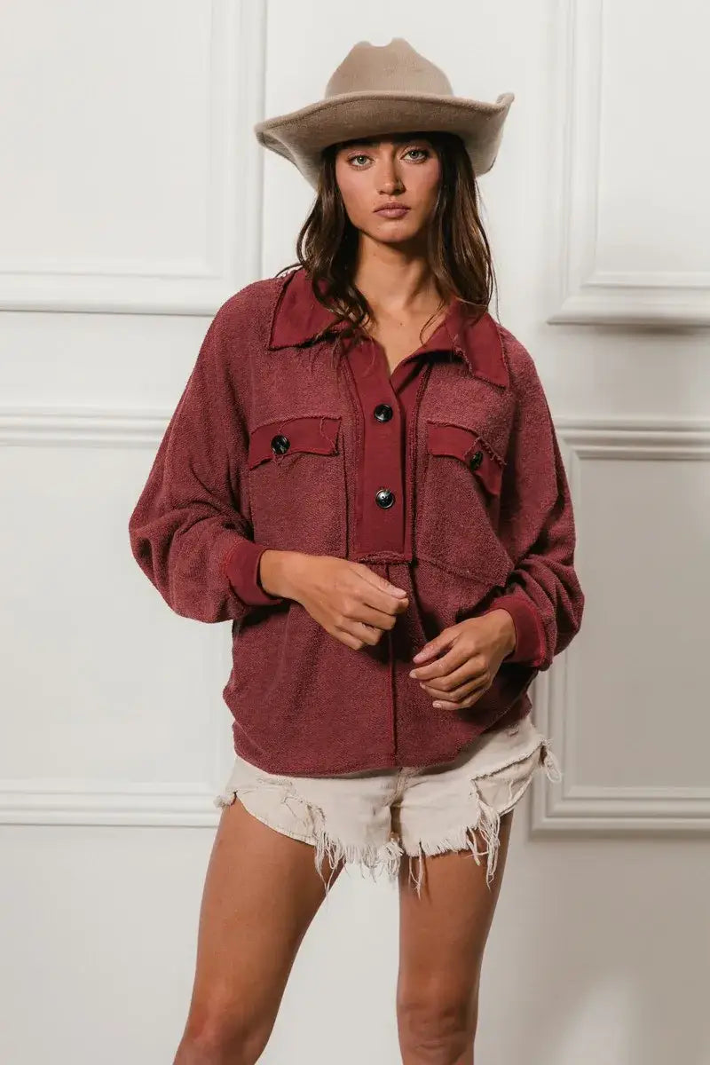 BiBi Cp French Terry Cut Edge Detail Collared Top - Detail Collared Top