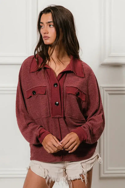 BiBi Cp French Terry Cut Edge Detail Collared Top - Detail Collared Top