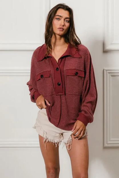 BiBi Cp French Terry Cut Edge Detail Collared Top - Detail Collared Top