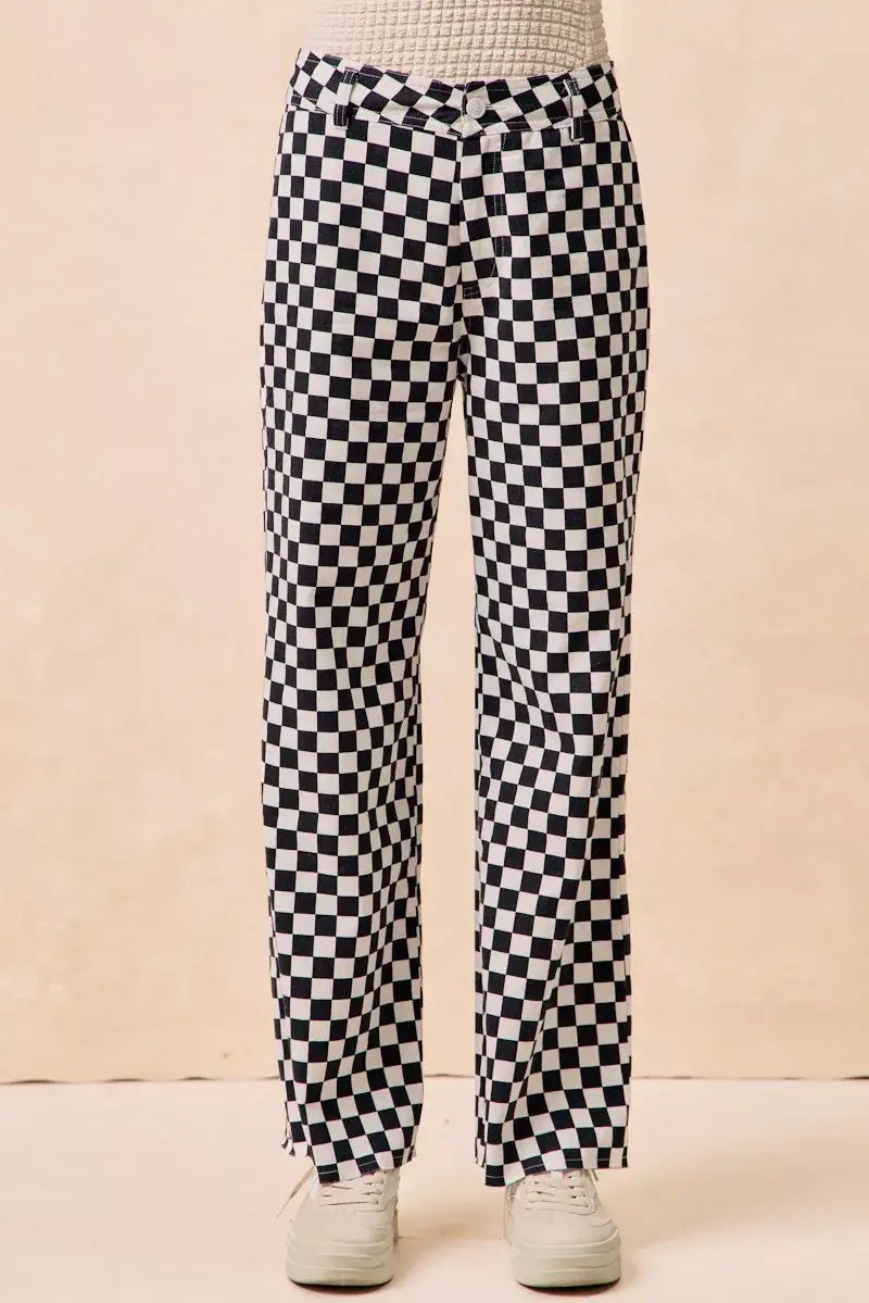 BiBi Gameday Theme Checkered Printed Pants - BLACK / S - Printed Pants