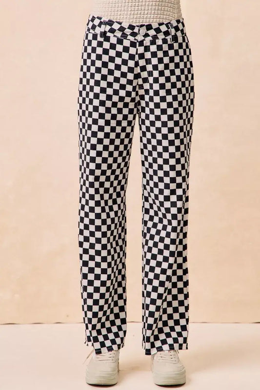 BiBi Gameday Theme Checkered Printed Pants - BLACK / S - Printed Pants
