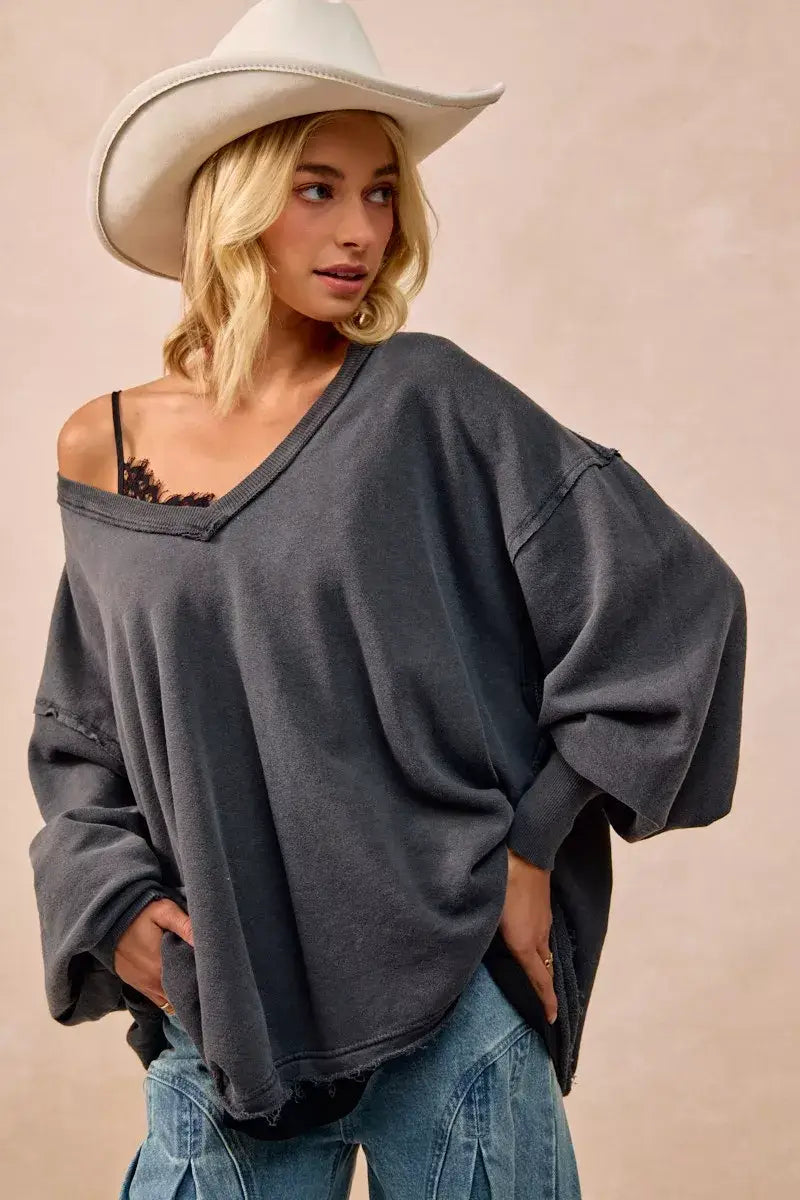 BiBi Mineral Washed French Terry Oversized Sweatshirt - Oversized Sweatshirt