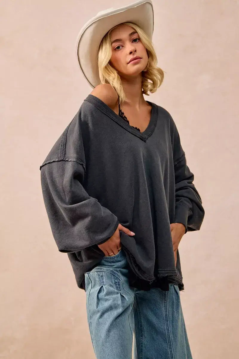 BiBi Mineral Washed French Terry Oversized Sweatshirt - Oversized Sweatshirt