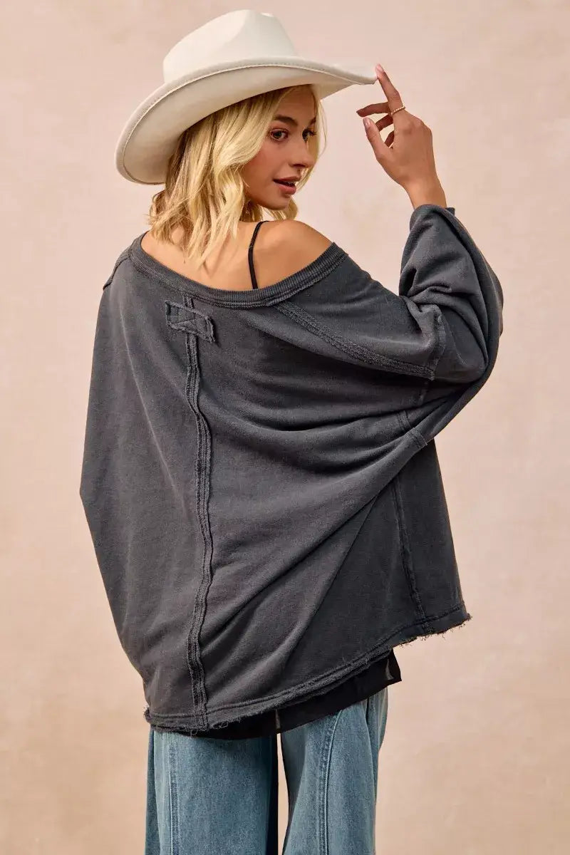 BiBi Mineral Washed French Terry Oversized Sweatshirt - Oversized Sweatshirt