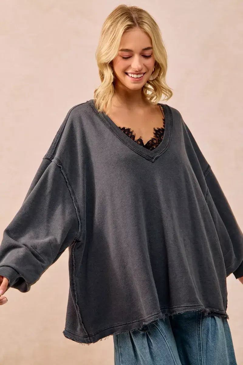 BiBi Mineral Washed French Terry Oversized Sweatshirt - Oversized Sweatshirt
