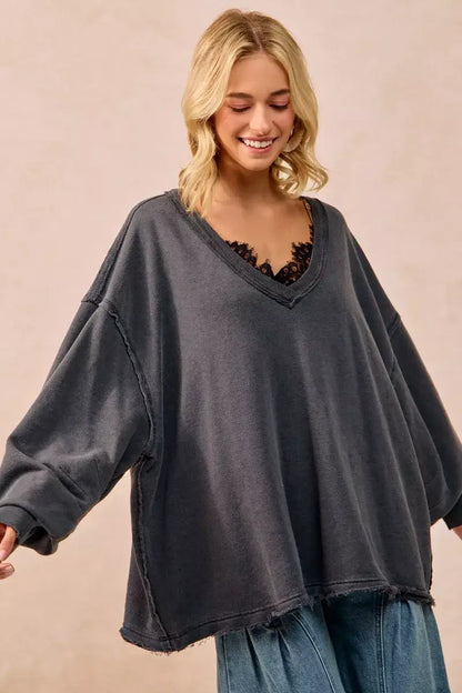 BiBi Mineral Washed French Terry Oversized Sweatshirt - Oversized Sweatshirt