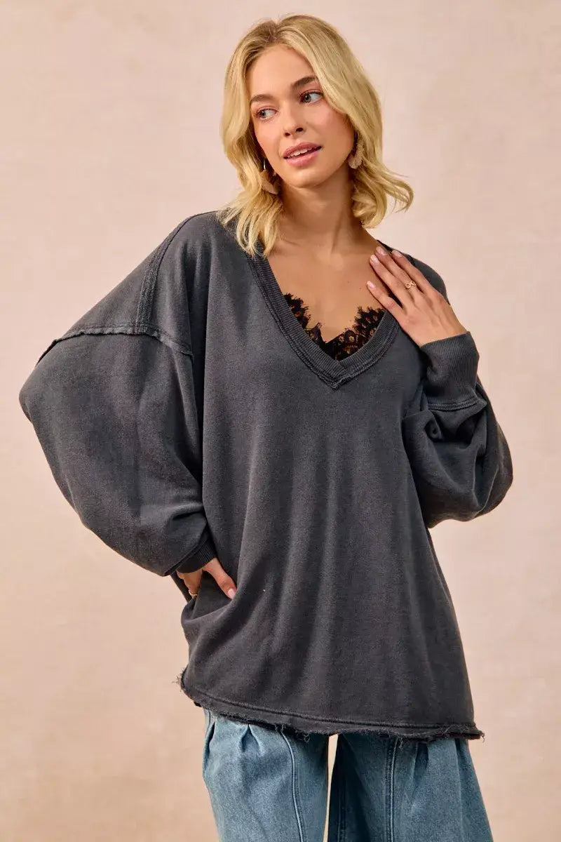 BiBi Mineral Washed French Terry Oversized Sweatshirt - Oversized Sweatshirt