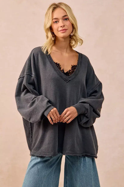 BiBi Mineral Washed French Terry Oversized Sweatshirt - Oversized Sweatshirt