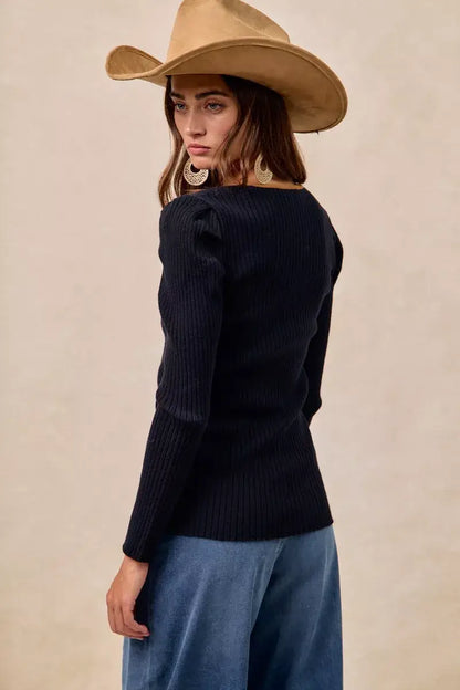 BiBi Ribbed Contrast Front Tied Top with Shrried