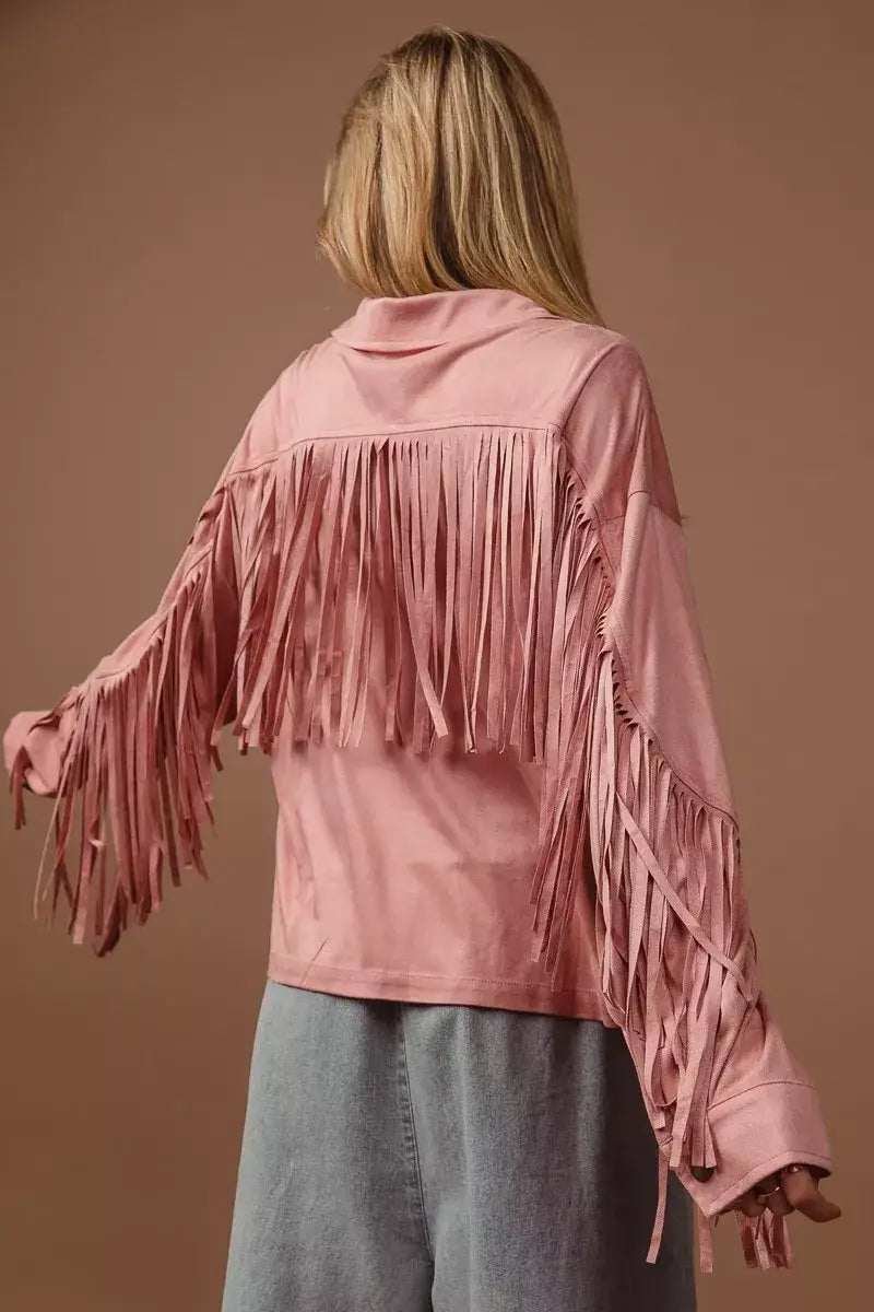 BiBi Suede Fringe Long Sleeve Jacket