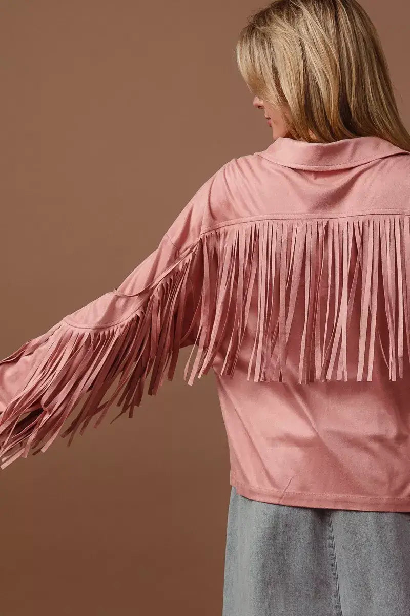 BiBi Suede Fringe Long Sleeve Jacket