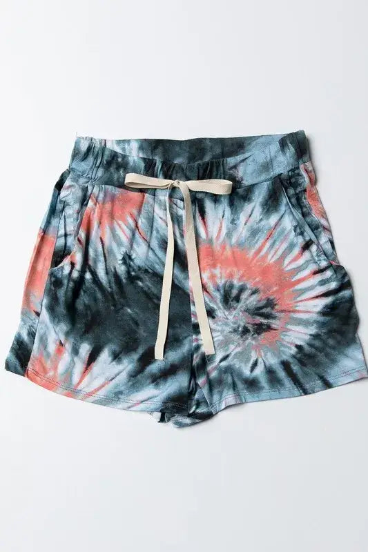 BiBi Tie Dye Print Casual Shorts - CHARCOAL/BLUSH / S
