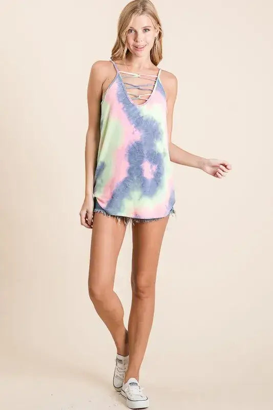 BiBi Tie Dye Terry Camisole with Caged Neck
