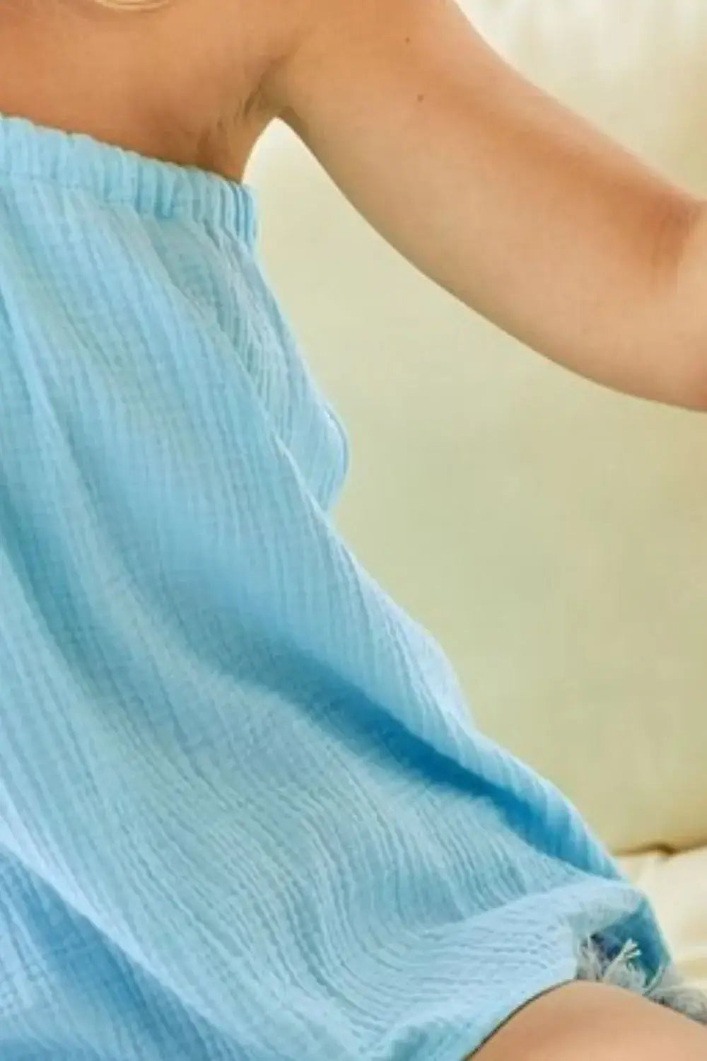 BiBi Washed Cotton Gauze Woven Tie Ribbon Detailed Top