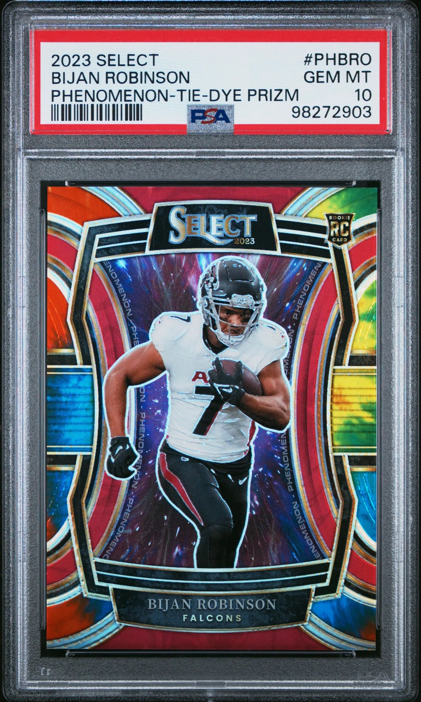 PSA-graded 2023 Select Bijan Robinson Tie-Dye Prizm in protective case for Panini Select
