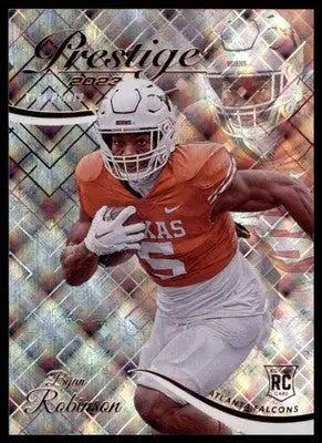 Football card featuring Bijan Robinson from Panini Prestige Bijan Robinson Rookie 2023