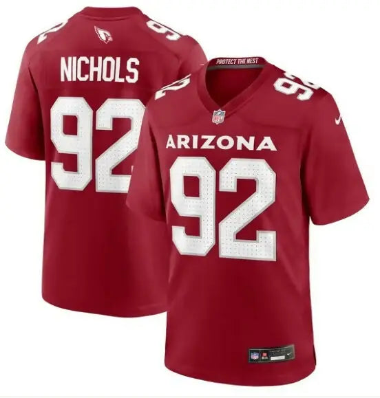 Red Arizona Cardinals Bilal Nichols Nike Game Jersey with number 92 and Nichols on back
