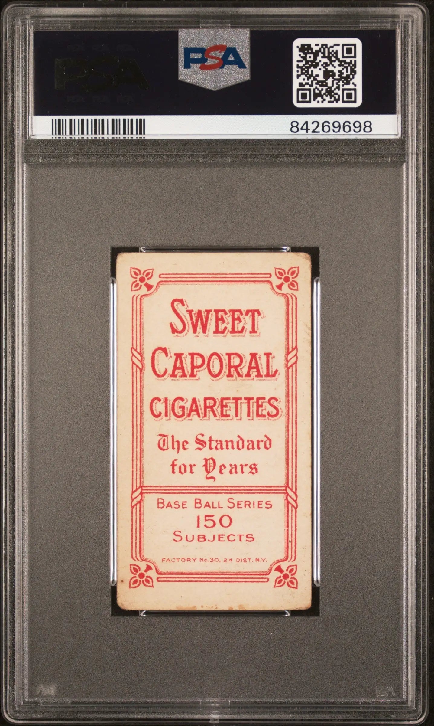 Vintage Bill Bergen T206 Sweet Caporal card in graded PSA 2.5 protective case