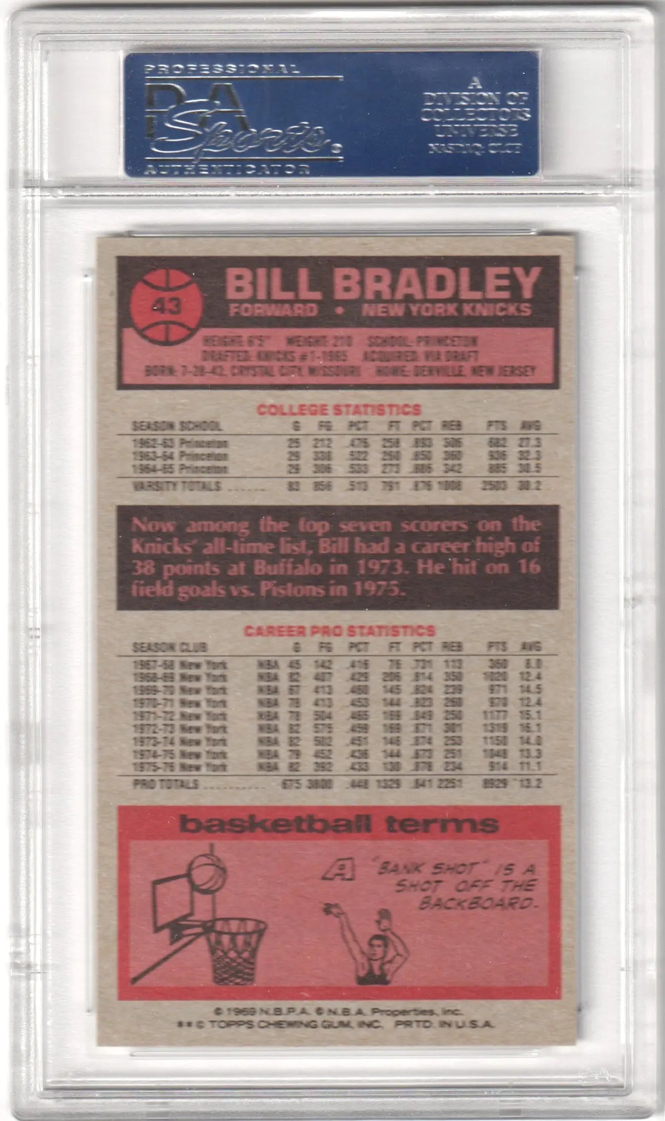 Bill Bradley 1976 Topps basketball card showcasing Columbia Hobby graded PSA 8 NM-MT