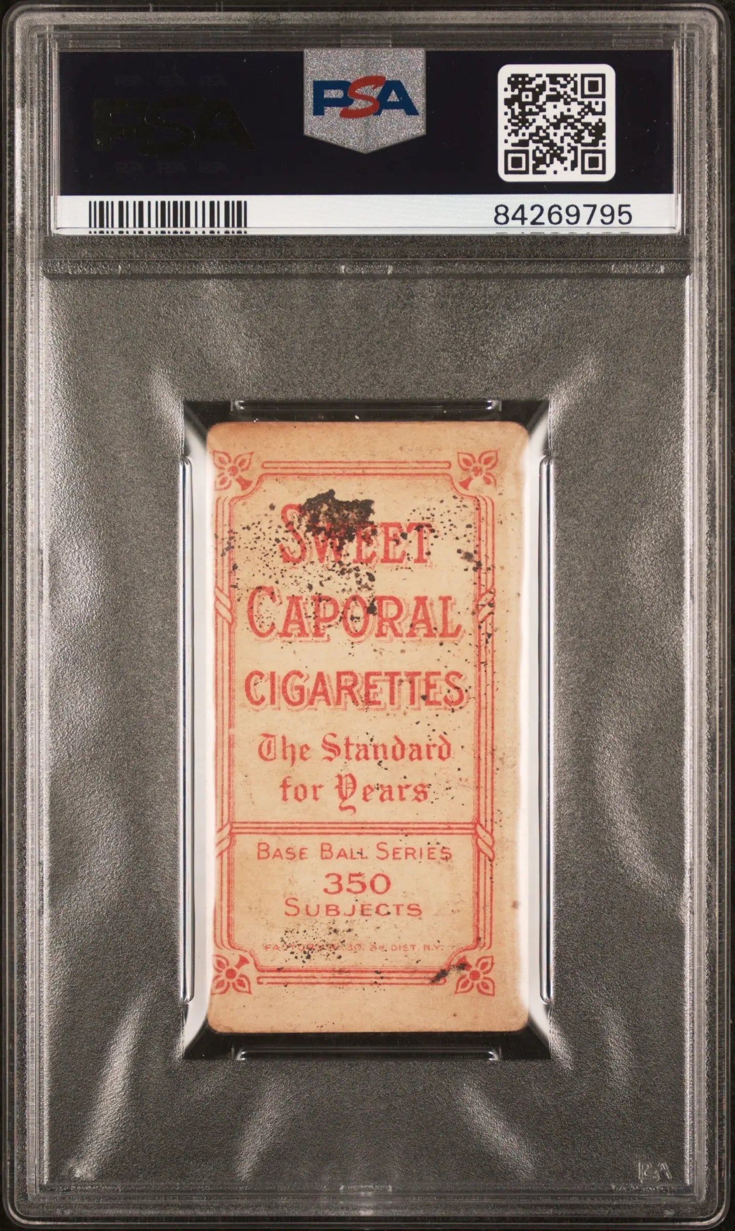 Vintage pink Sweet Caporal cigarette pack in PSA holder for T206 Sweet Caporal collectors