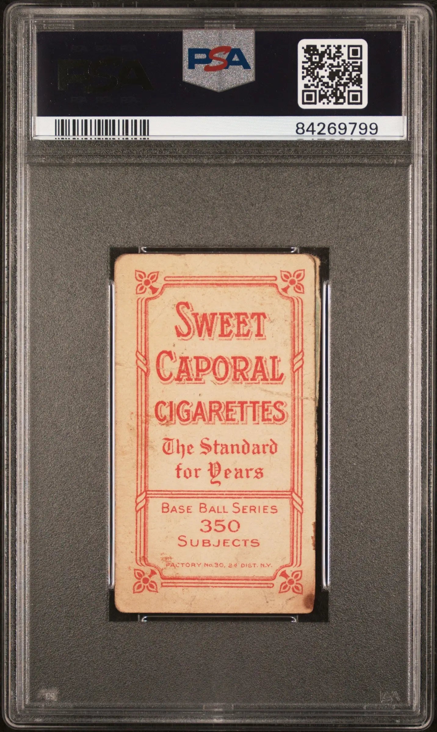 Vintage T206 Sweet Caporal cigarette pack in PSA Authentic Altered protective holder