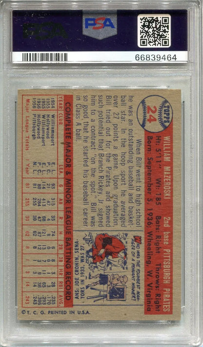 Vintage William Mazeroski rookie card 1957 Topps graded PSA 5 in plastic slab