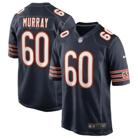 Two navy blue Chicago Bears Nike football jerseys with orange and white numbers