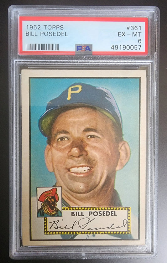 PSA-graded 1952 Topps Bill Posedel baseball card in protective case for trading cards collectors
