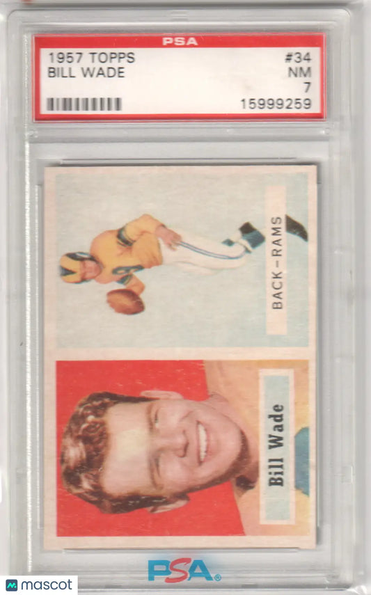 Columbia Hobby graded NM 7 Bill Wade 1957 Topps football card Rams memorabilia