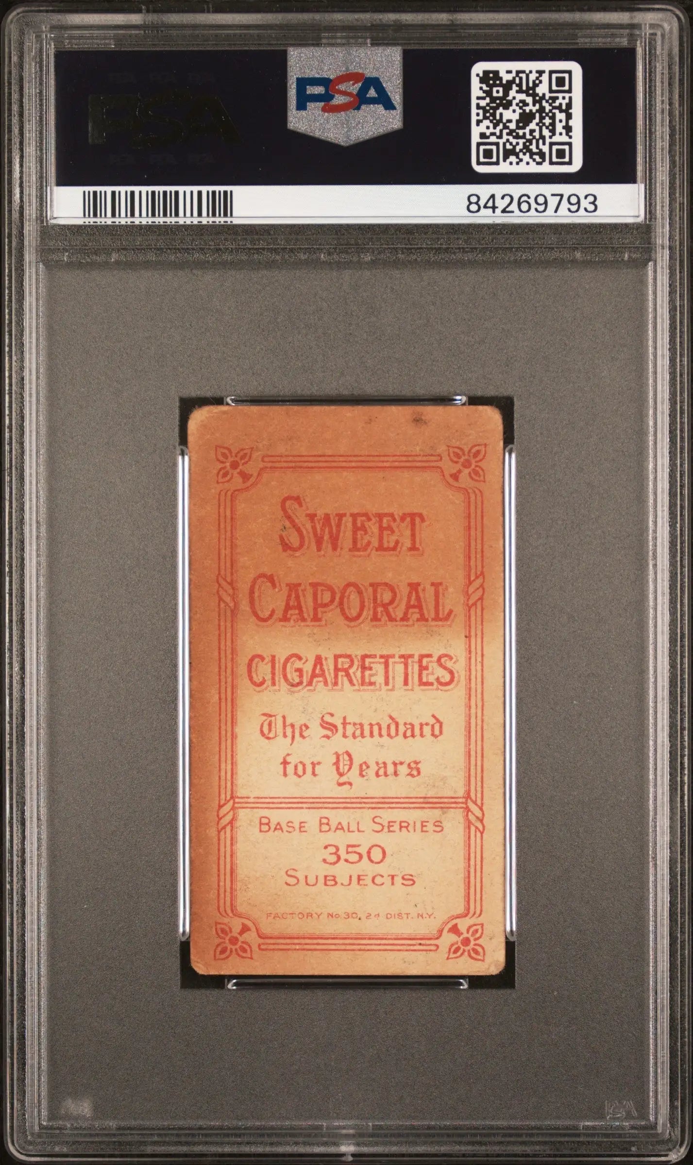 Billy Campbell T206 Sweet Caporal cigarette card in protective PSA graded case
