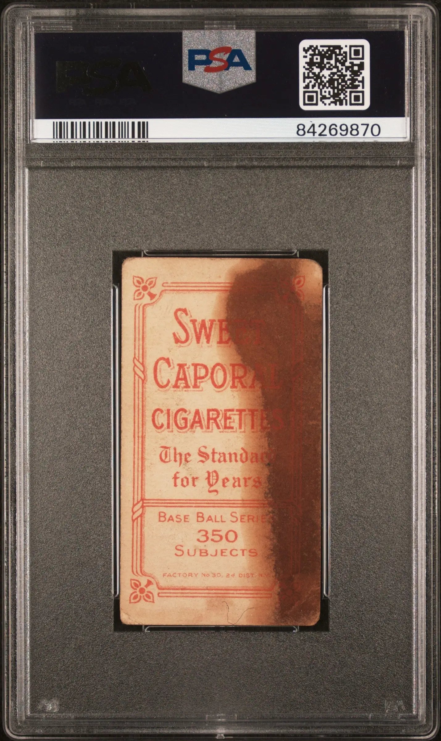 PSA-graded Billy Nattress T206 Sweet Caporal cigarette trading card in protective holder