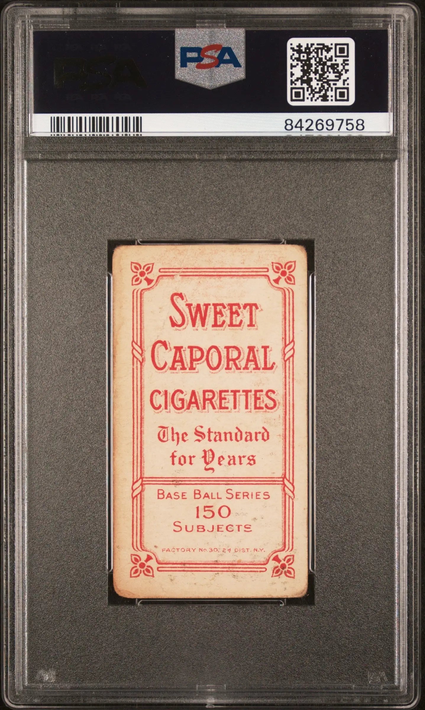 Vintage Billy Sullivan T206 Sweet Caporal cigarette pack card in PSA graded case