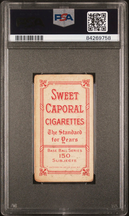 Vintage Billy Sullivan T206 Sweet Caporal cigarette pack card in PSA graded case