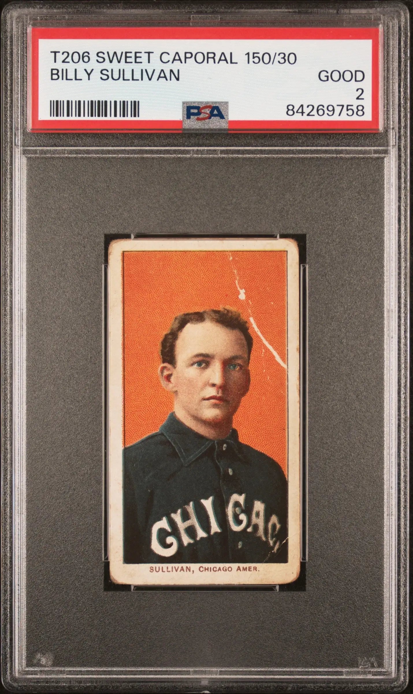 Vintage T206 Sweet Caporal baseball card of Billy Sullivan, Chicago White Sox player