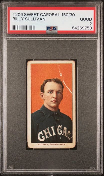 Vintage T206 Sweet Caporal baseball card of Billy Sullivan, Chicago White Sox player