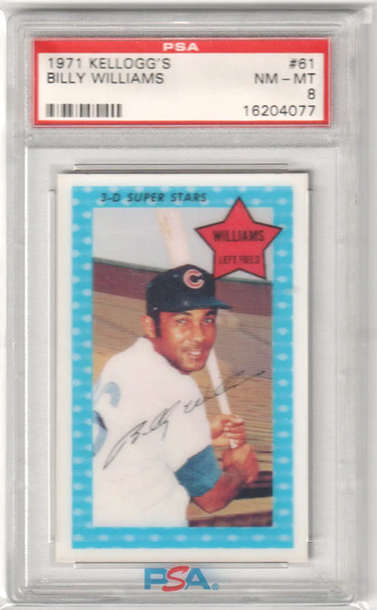 Graded 1971 Kellogg’s Billy Williams baseball card from Columbia Hobby featuring Billy Williams