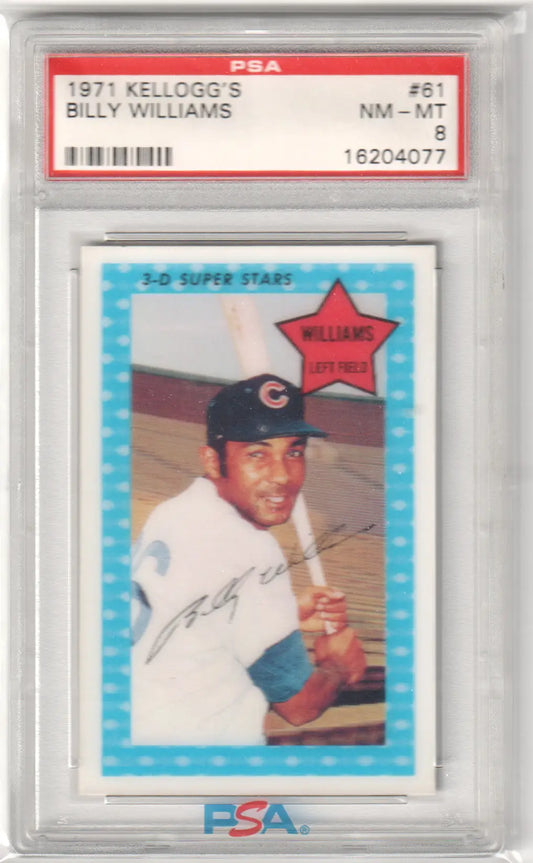 Graded 1971 Kellogg’s Billy Williams baseball card from Columbia Hobby featuring Billy Williams