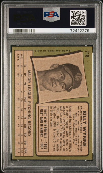 Graded vintage Billy Wynne baseball card from 1971 Topps PSA 8 Nm-Mint