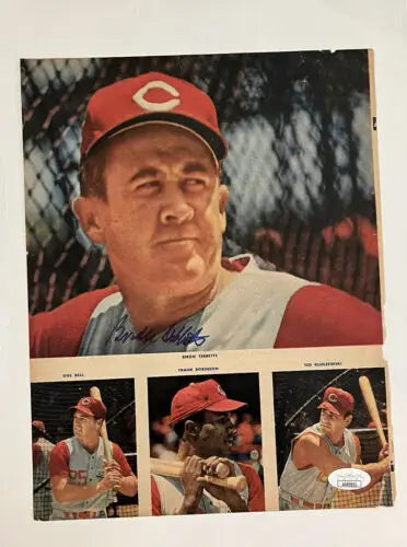 Birdie Tebbetts signed magazine page photo autographed Cincinnati Reds memorabilia