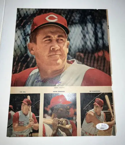 Birdie Tebbetts signed magazine page photo autographed Cincinnati Reds promotional poster