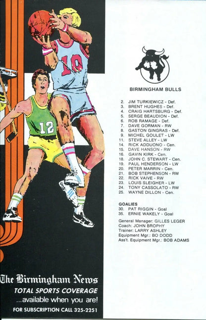 Vintage Birmingham Bulls program featuring Louis Sleigher and Scott Campbell signatures