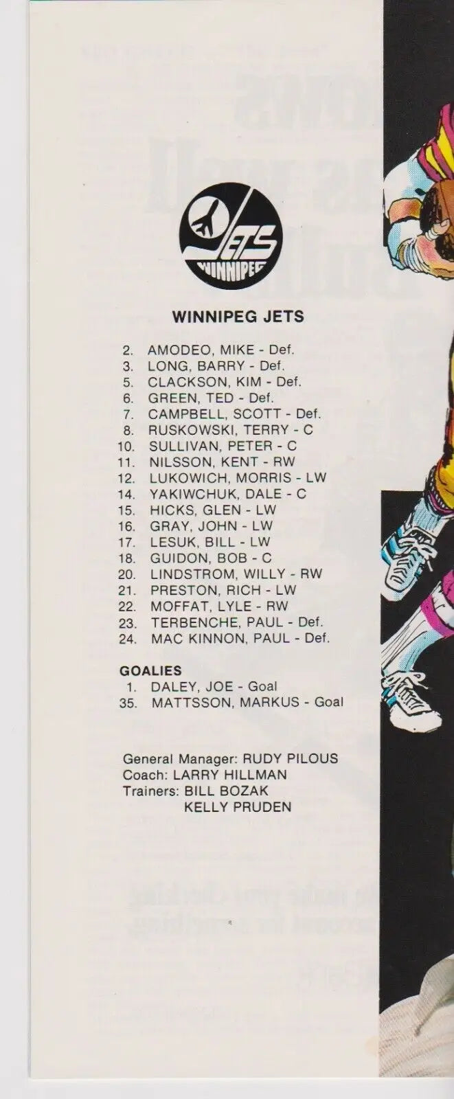 Winnipeg Jets roster in Birmingham Bulls hockey program featuring Rick Adduono